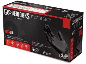 Nitrile Disposable Gloves, 6/5 mil Finger- Palm, Nitrile, Powder-Free, Black - 10box/cs - Buster's Industrial Supply