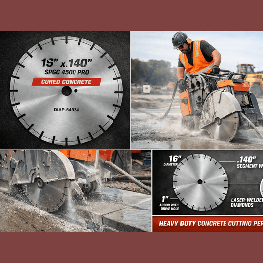 Diamond blade cutting reinforced concrete for commercial construction