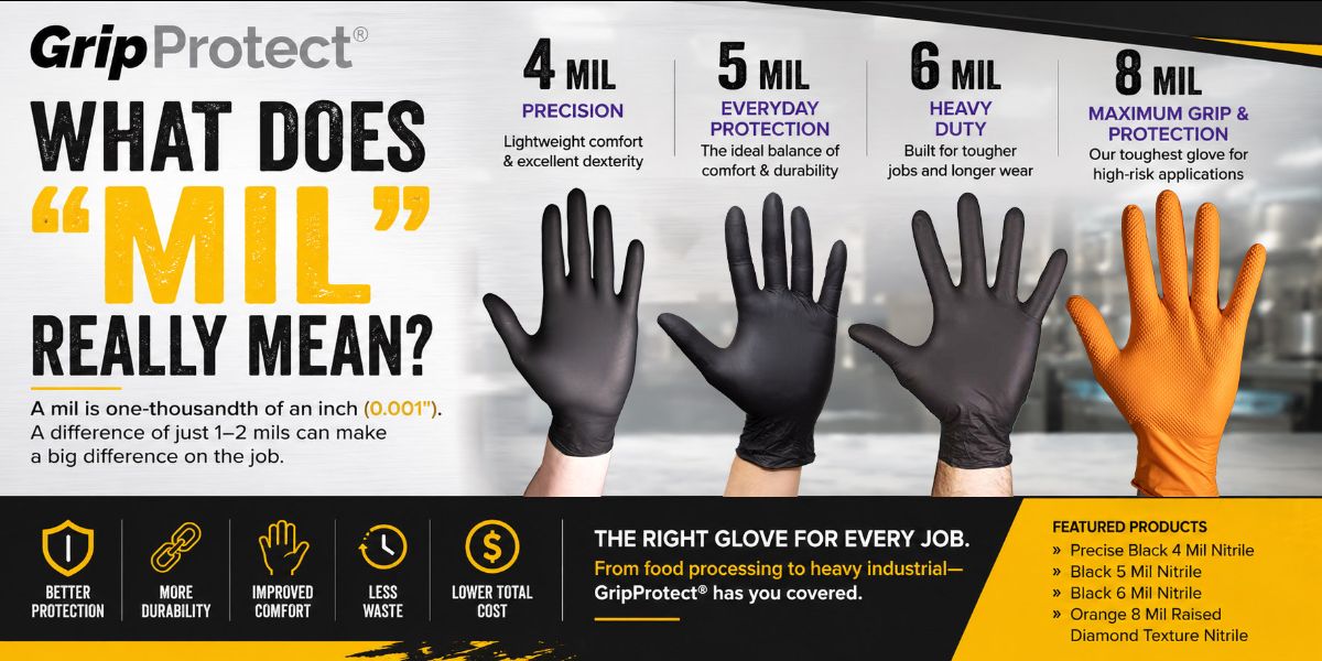 Nitrile glove thickness comparison - 4, 5, 6 and 8 mil