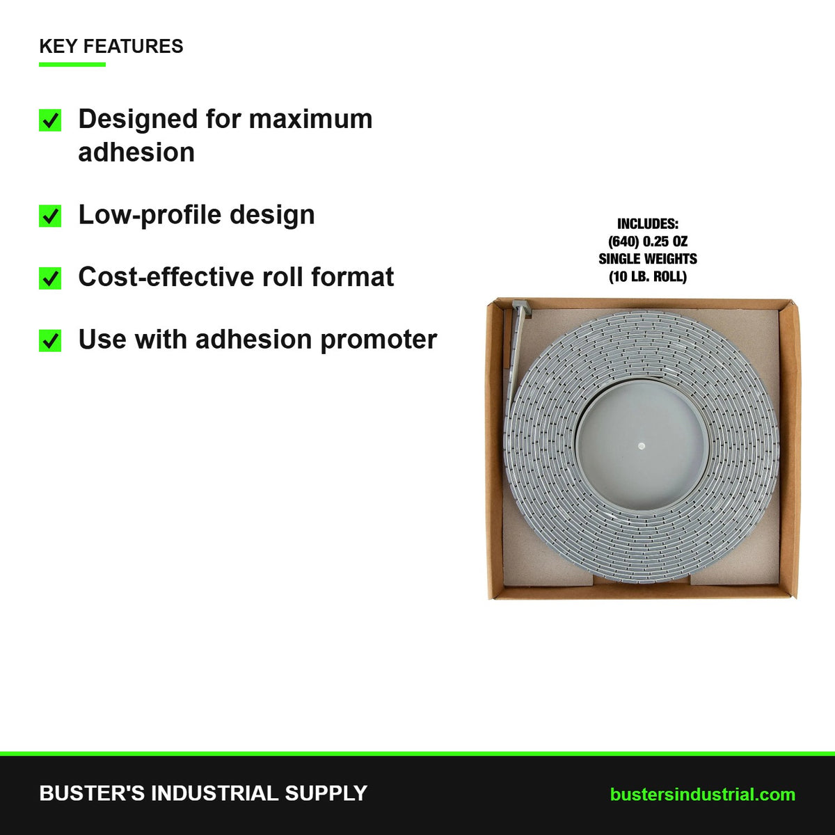 1/2 oz Adhesive Wheel Weight Roll - key features