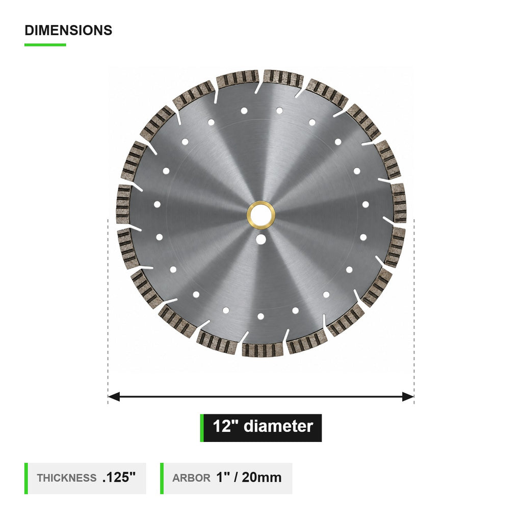 12 inch turbo combo blade dimensions - .125 inch thickness, 1 inch/20mm arbor