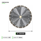 12 inch turbo combo blade dimensions - .125 inch thickness, 1 inch/20mm arbor