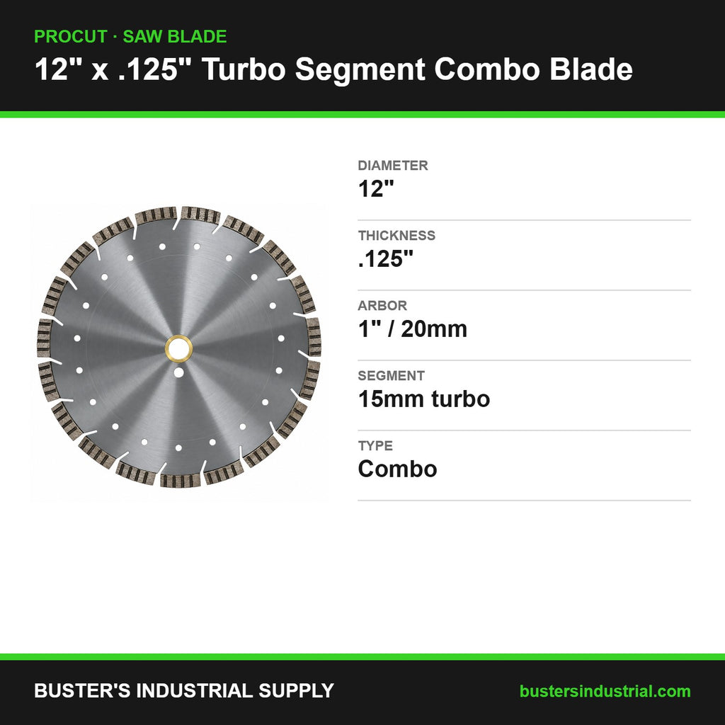 12" x .125" Turbo Segment Combo diamond blade specifications - Procut, 1 inch/20mm arbor