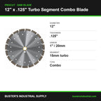 12" x .125" Turbo Segment Combo diamond blade specifications - Procut, 1 inch/20mm arbor