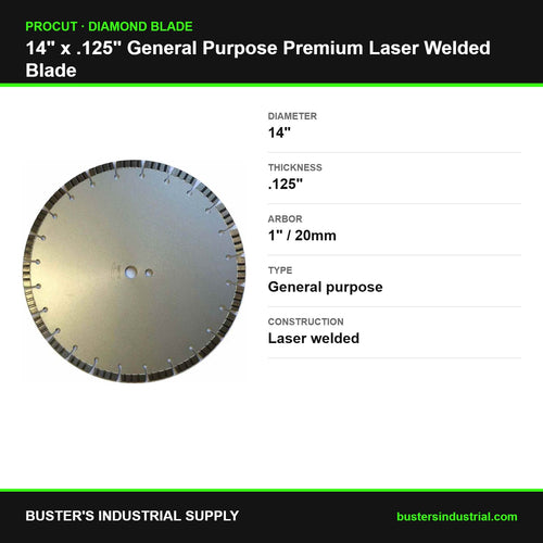14 x .125 general purpose premium laser welded diamond blade - specifications