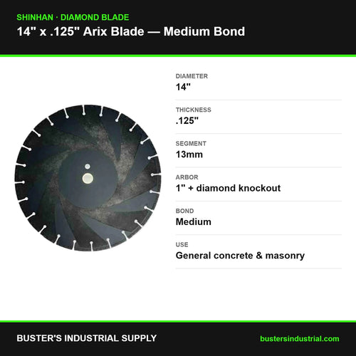 14 x .125 x 13mm Arix medium bond diamond blade - specifications