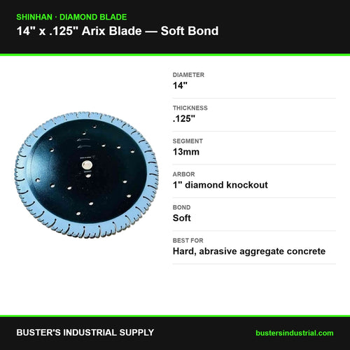 14 x .125 x 13mm Arix soft bond diamond blade - specifications