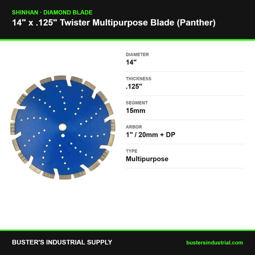 14 x .125 x 15mm Twister Multipurpose Panther diamond blade - specifications