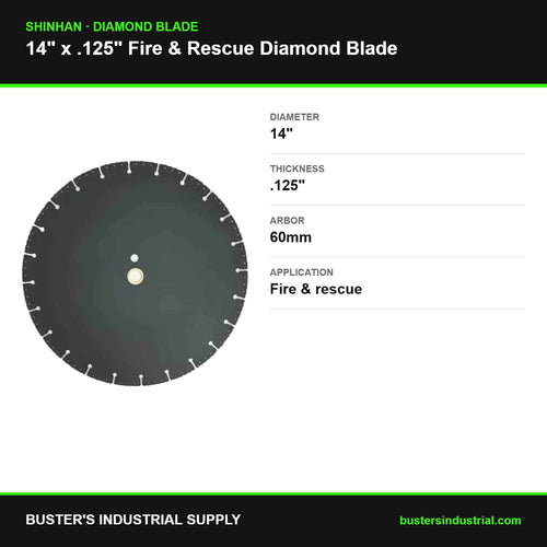 14 x .125 x 60mm arbor fire and rescue diamond blade - specifications