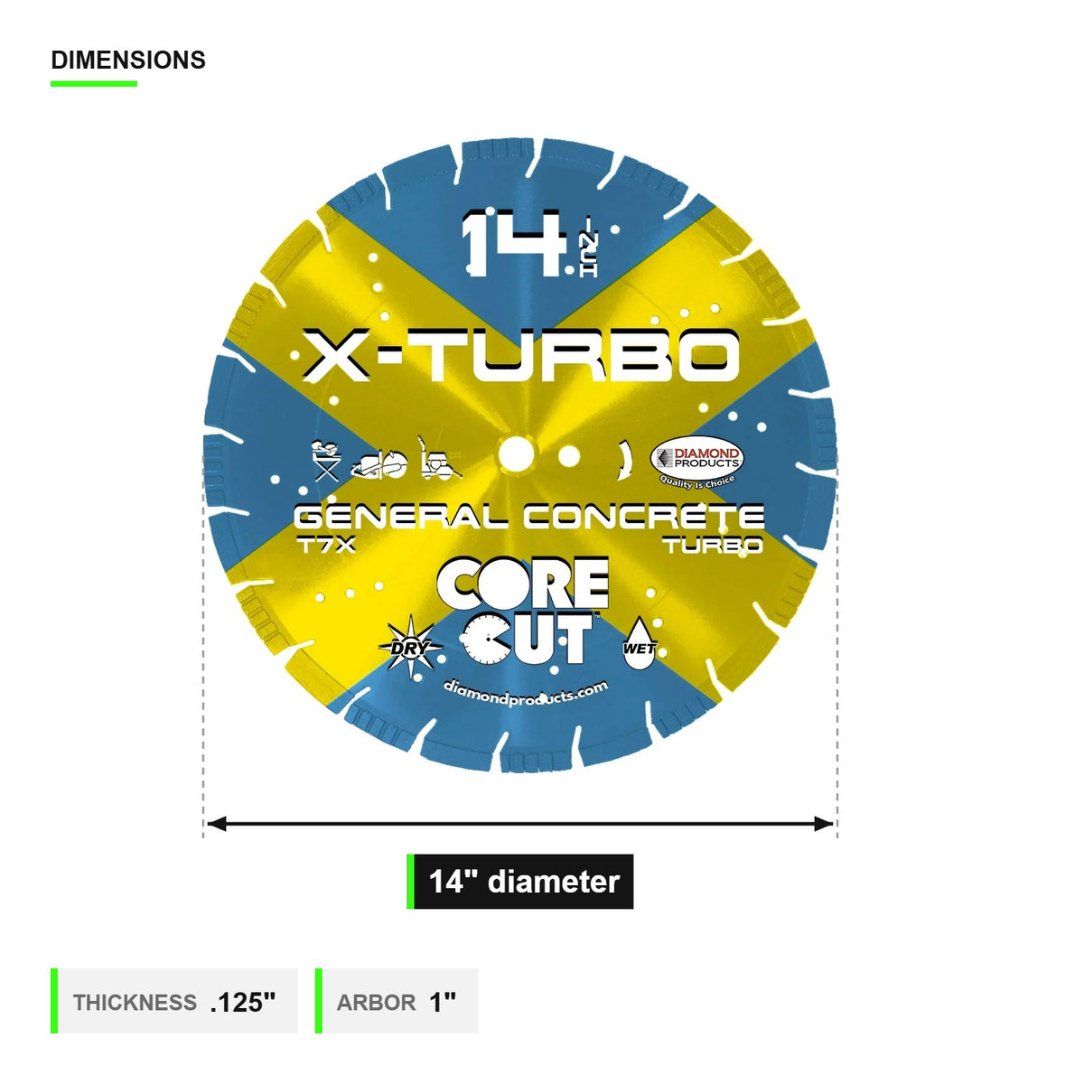 14 inch X-Turbo combo blade dimensions