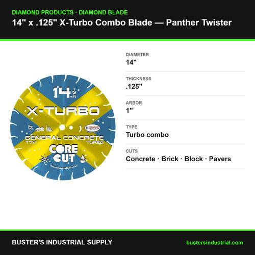 14 x .125 x 1 X-Turbo Panther Twister combo diamond blade - specifications