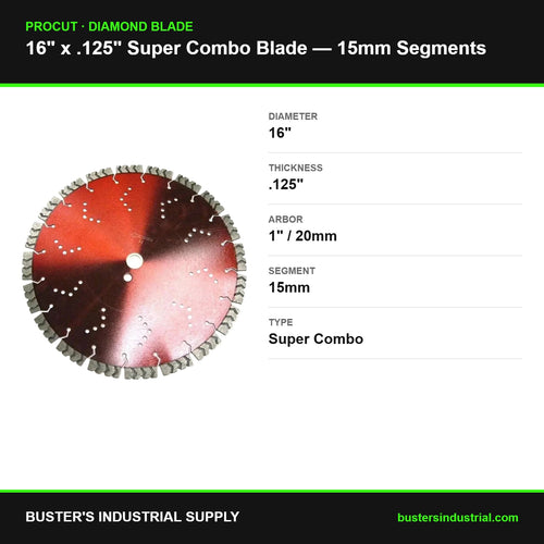 16 x .125 Super Combo diamond blade 15mm segments - specifications