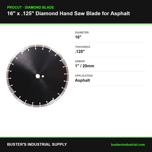16 x .125 diamond hand saw blade for asphalt - specifications