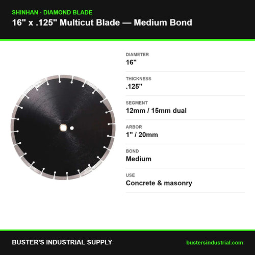 16 x .125 Multicut medium bond diamond blade - specifications