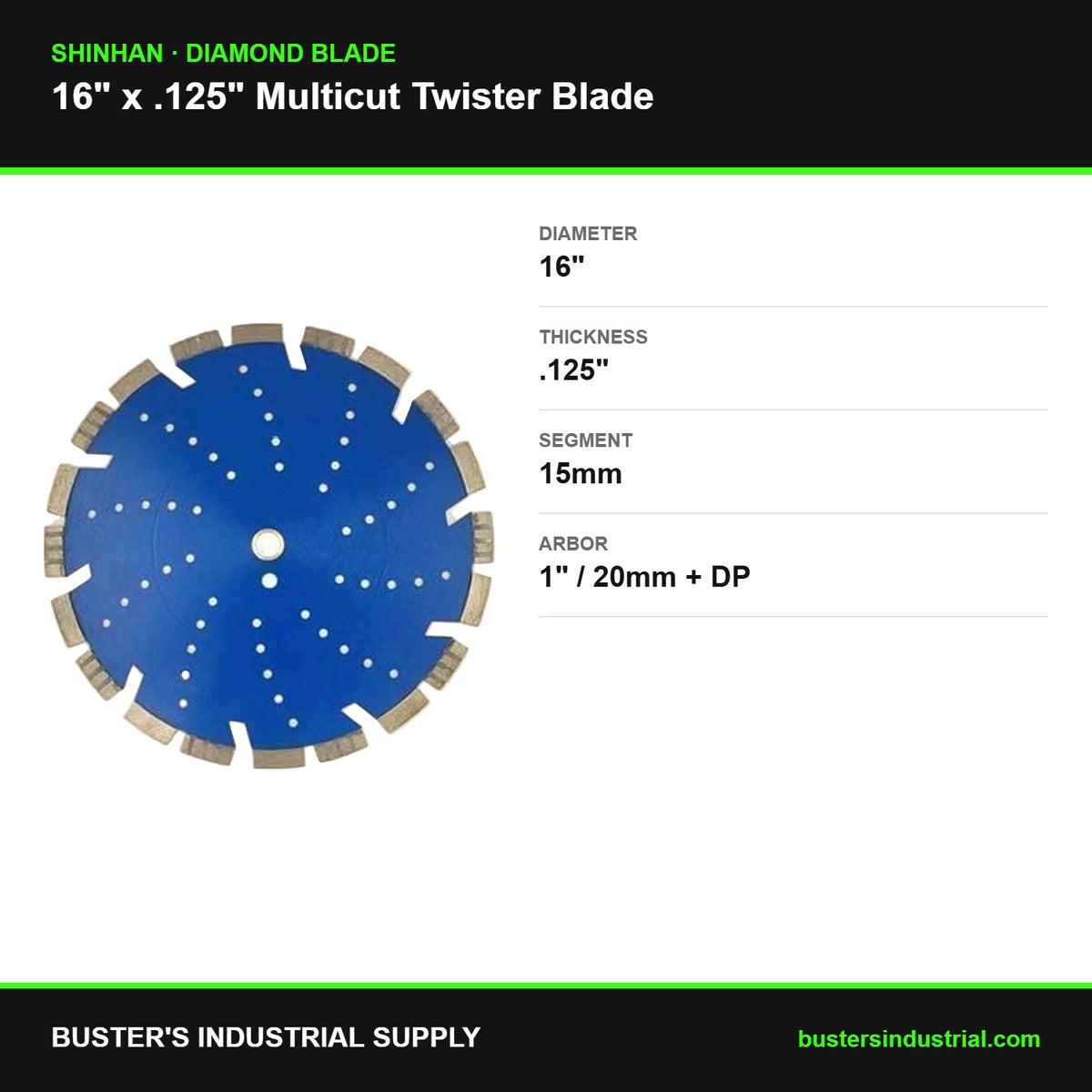 16 x .125 x 15mm Multicut Twister diamond blade - specifications