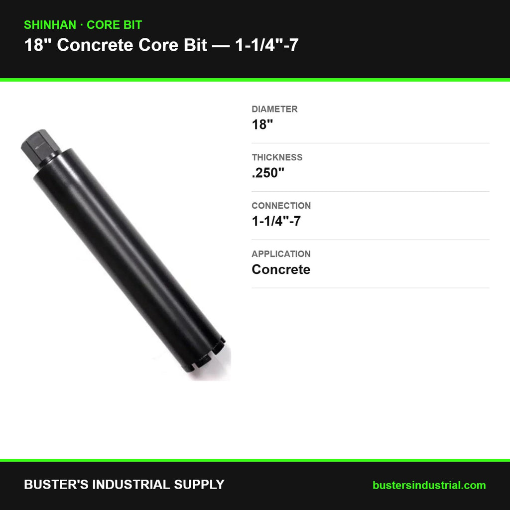 18 inch concrete core bit 1-1/4-7 connection - specifications