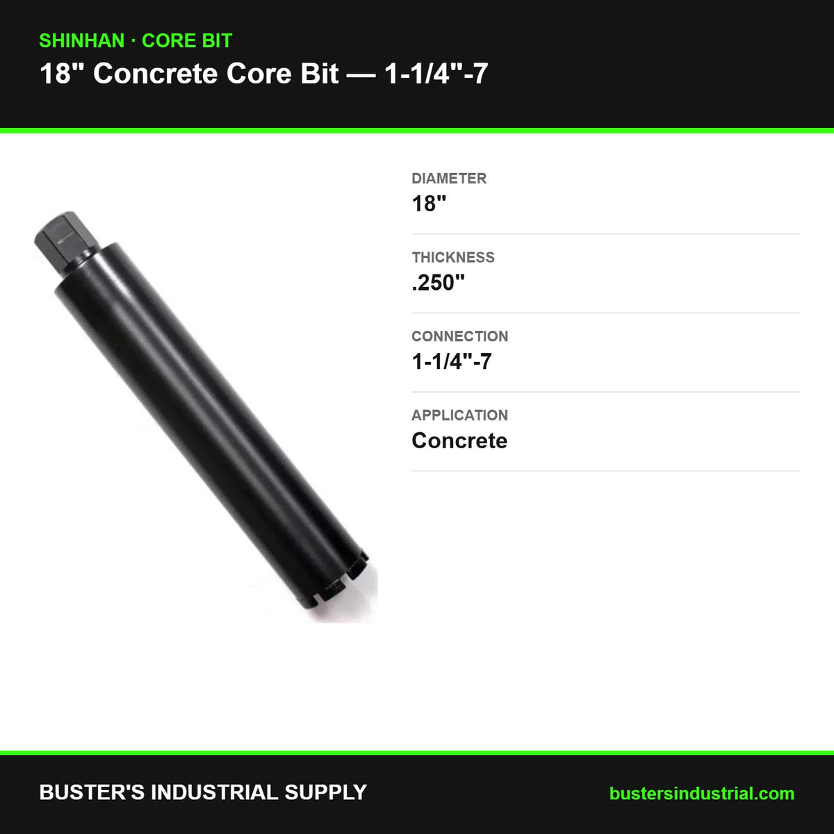 18 inch concrete core bit 1-1/4-7 connection - specifications