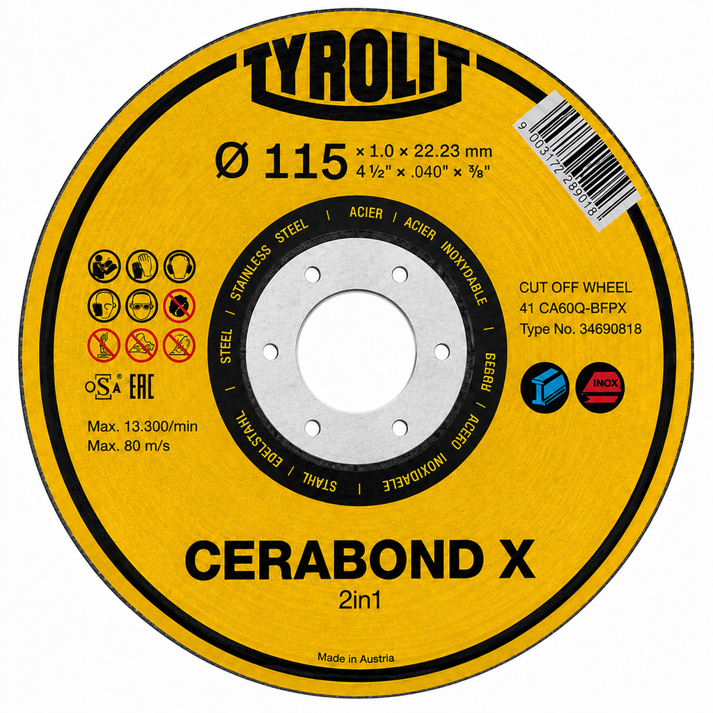 Tyrolit CERABOND X Cut Off Wheels - 2in1 Ceramic Grinder Cut Off Wheels for Metal & Stainless Steel