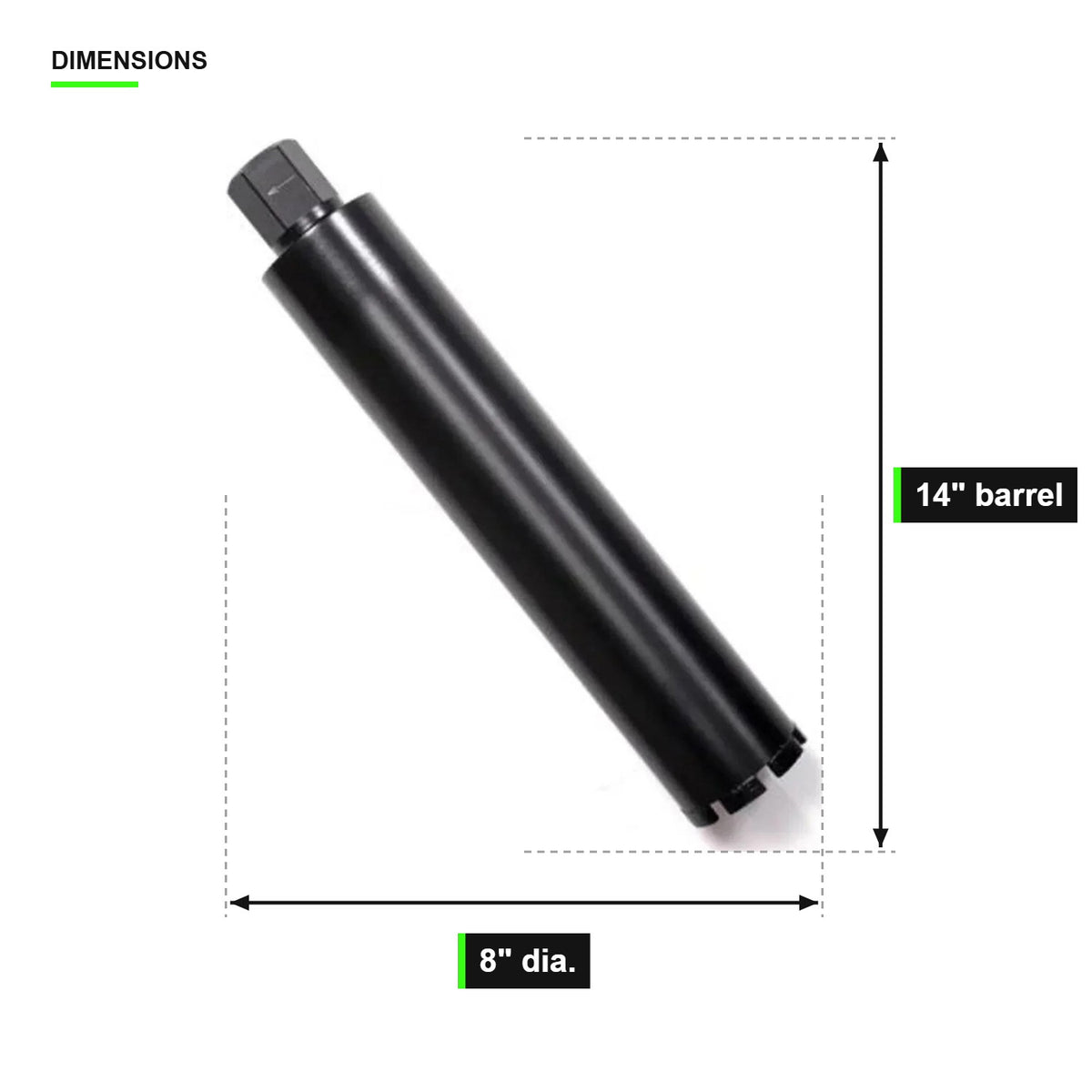 8 inch wet core bit dimensions - 14 inch barrel