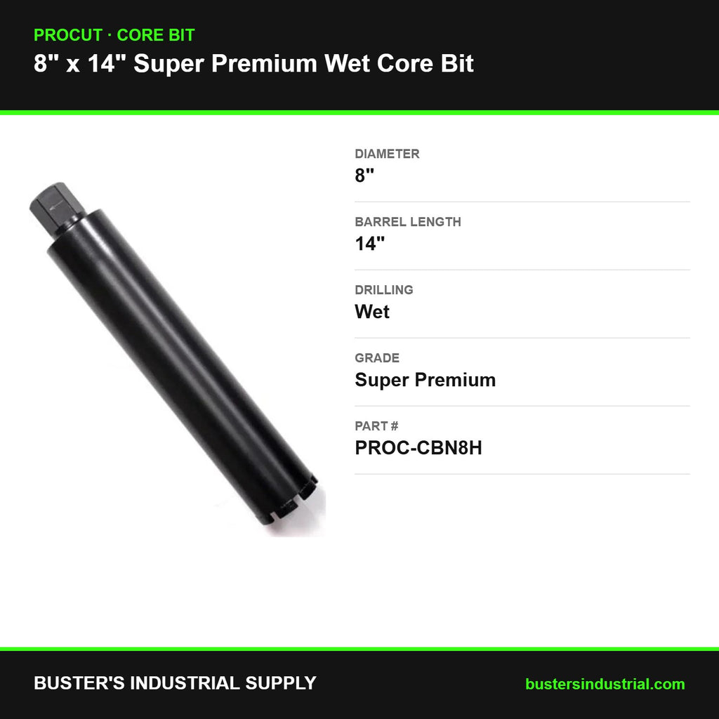 8 x 14 super premium wet core bit - specifications