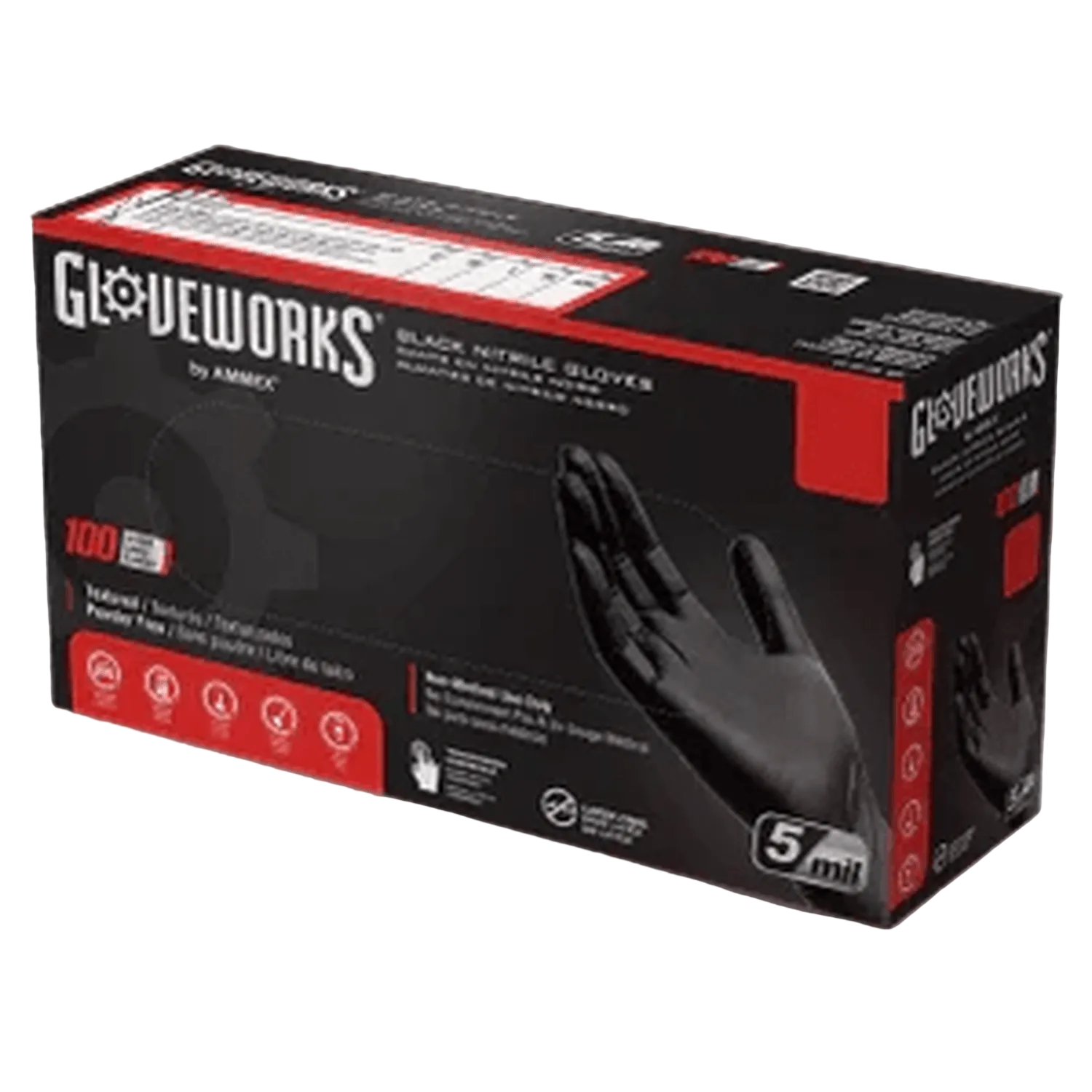 Nitrile Disposable Gloves, 6/5 mil Finger- Palm, Nitrile, Powder-Free, Black - 10box/cs