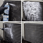 Foaming coil cleaner sprayed, foaming, rinsed, and cleaned HVAC air conditioning coil