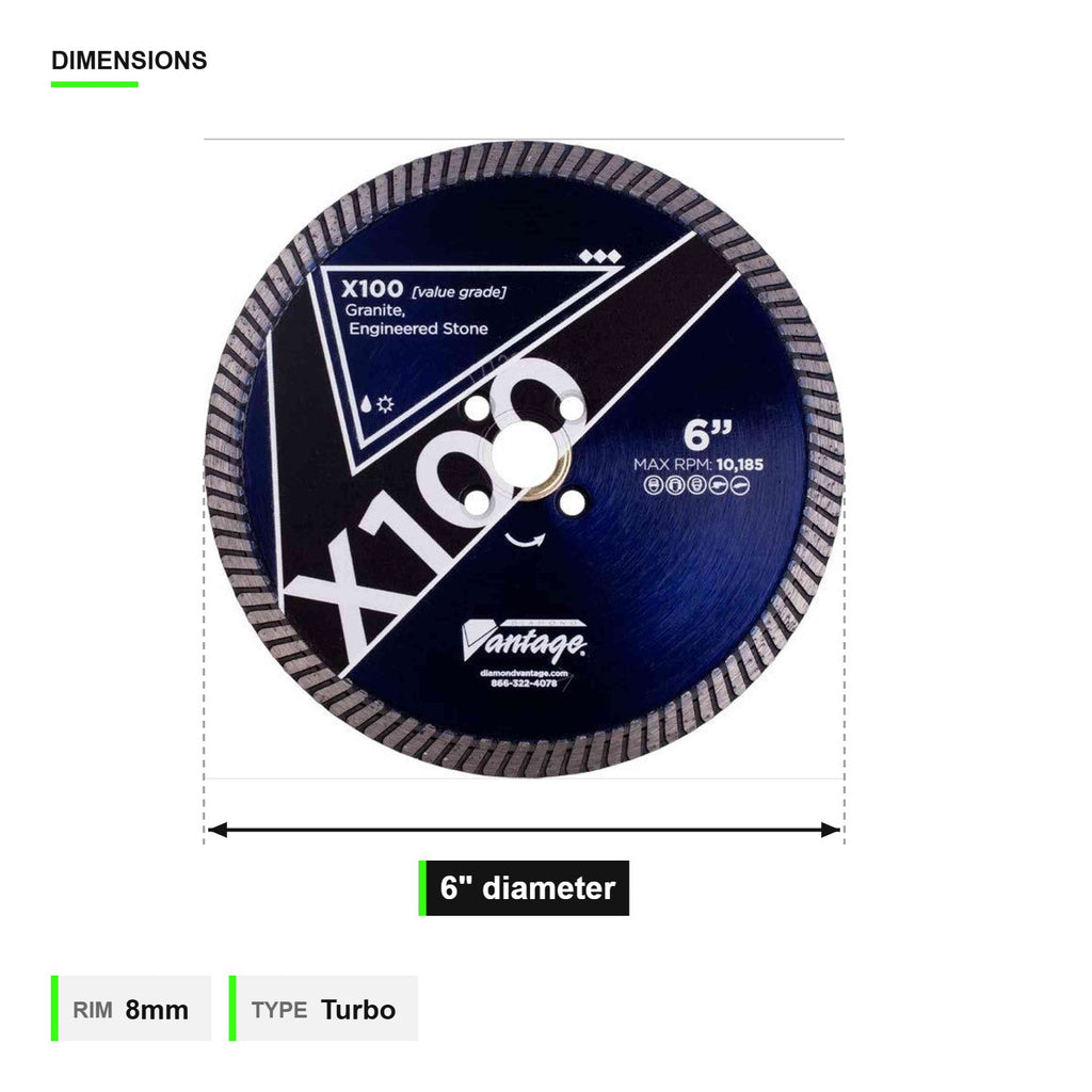 Diamond X100 6 in turbo blade dimension diagram