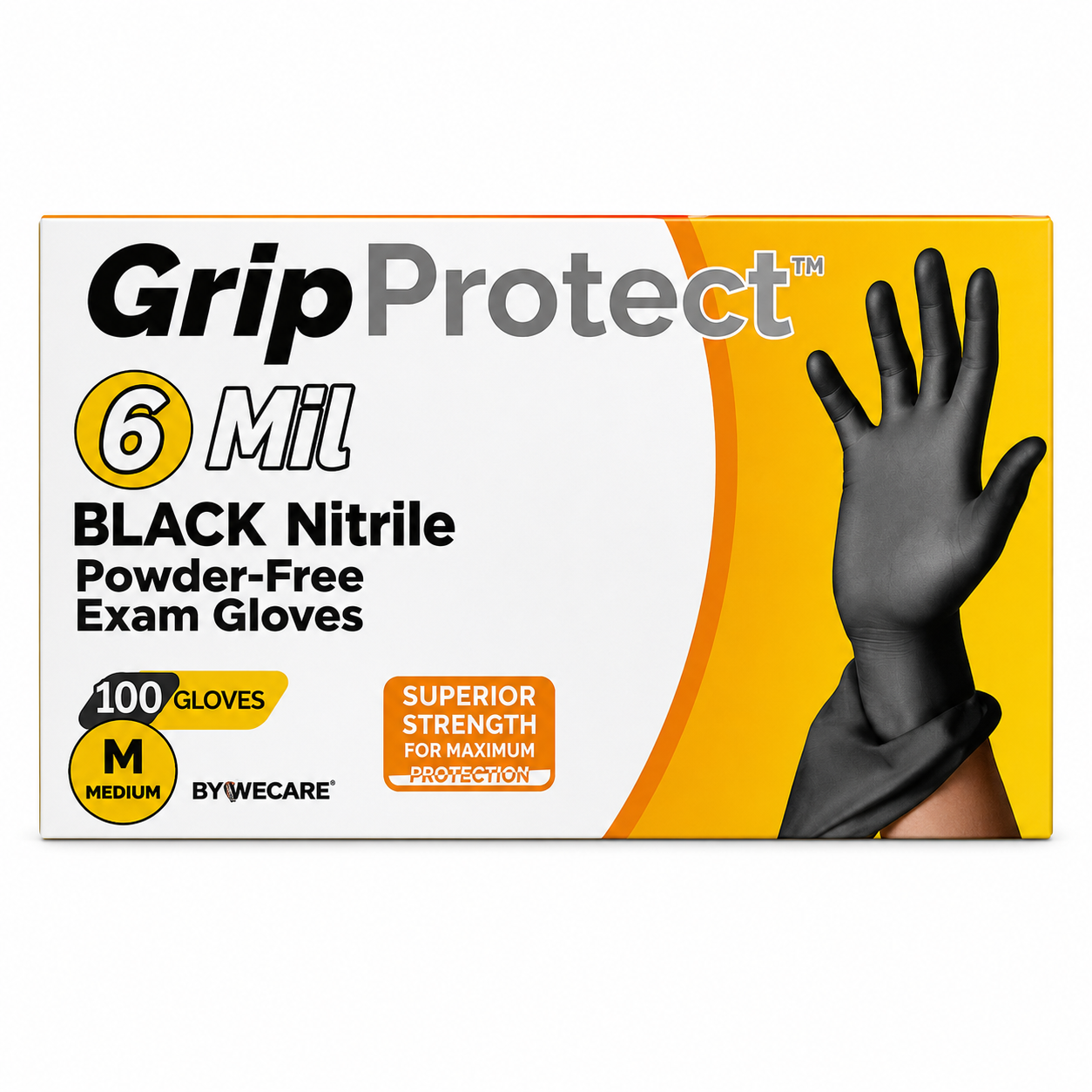 GripProtect® 6 Mil Black Nitrile Exam Gloves - 10Box / Case Qty