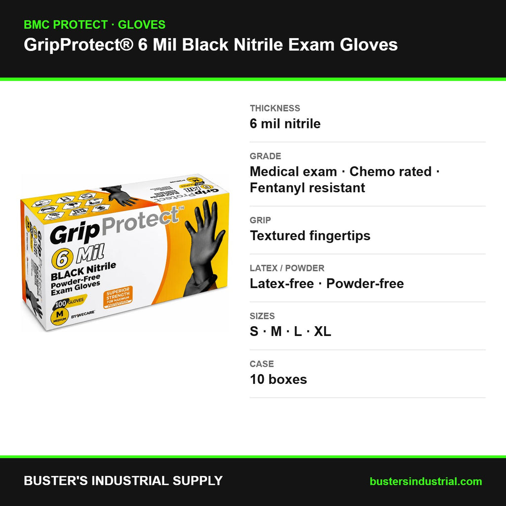 GripProtect black nitrile exam gloves specifications