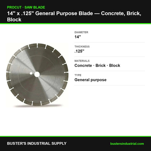 14" x .125" General Purpose diamond saw blade specifications - concrete, brick, block - Procut