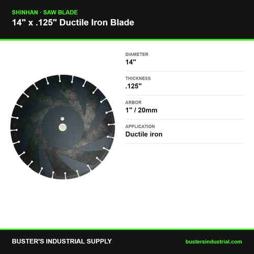 14" x .125" Ductile Iron diamond blade specifications - 1 inch/20mm arbor - Shinhan