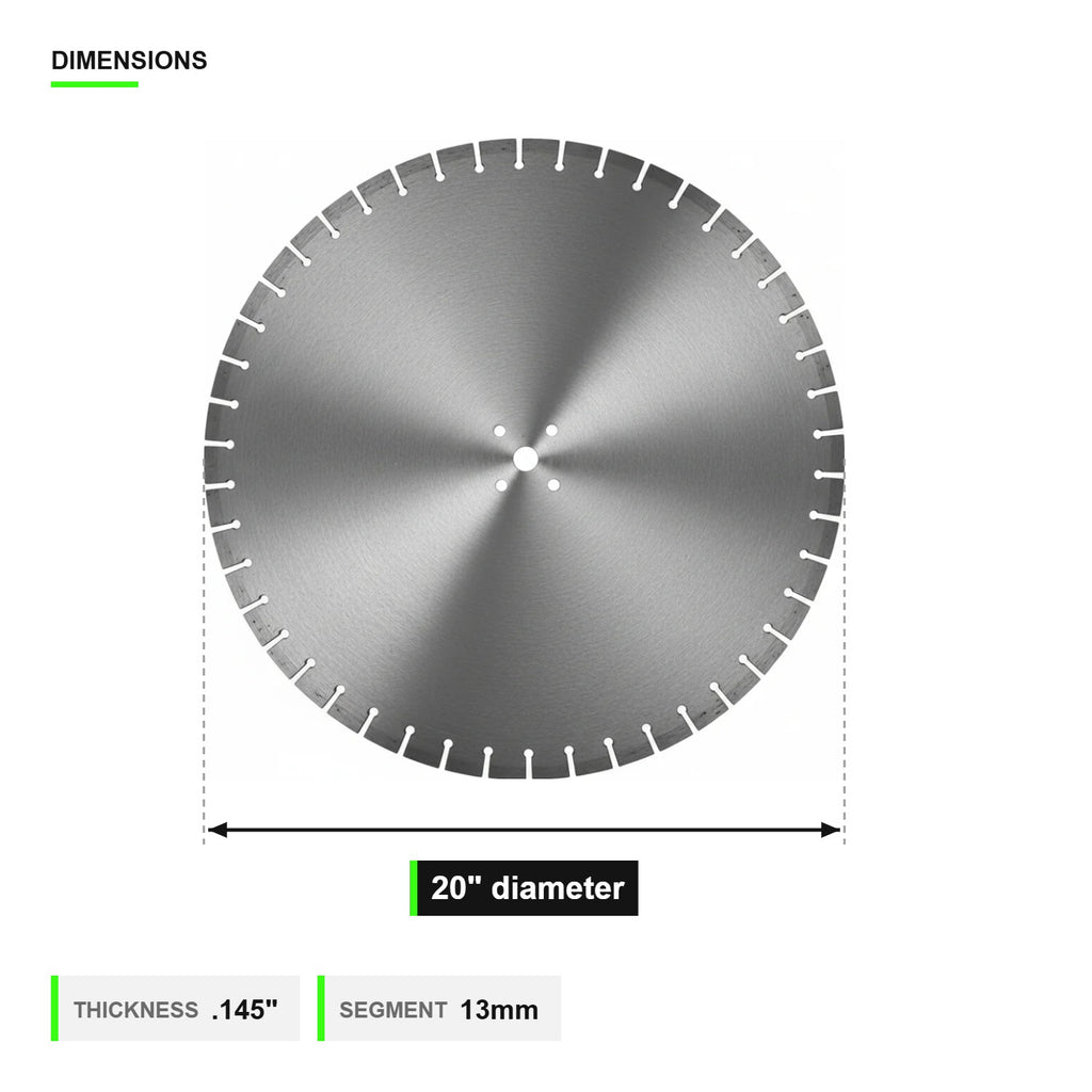 Pro Cutter 20 in diamond blade dimension diagram