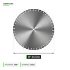 Pro Cutter 20 in diamond blade dimension diagram