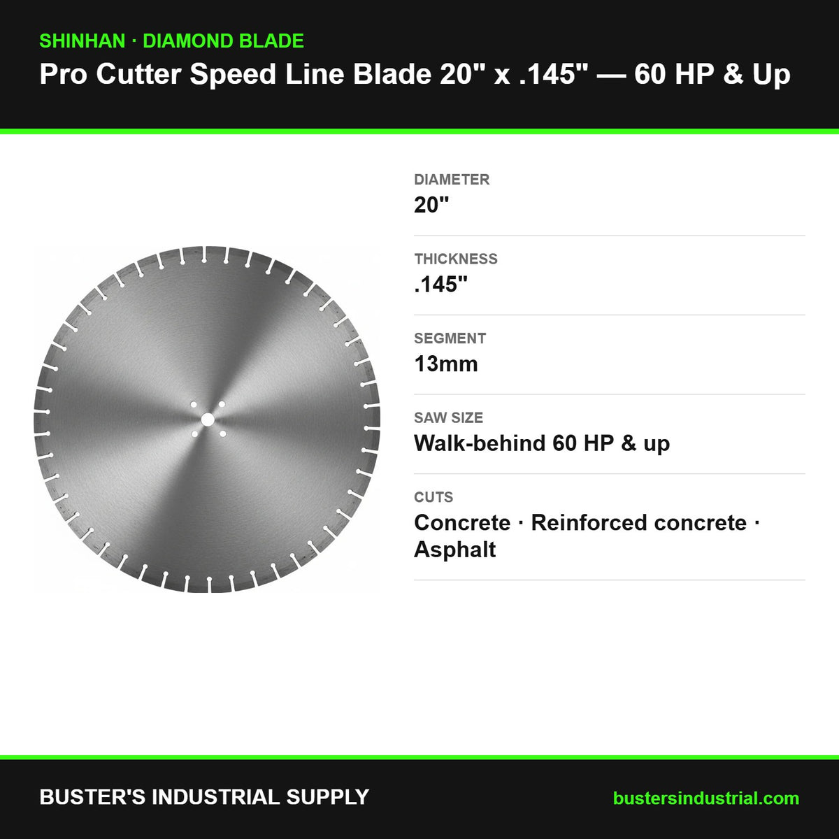Pro Cutter 20 in diamond blade specifications