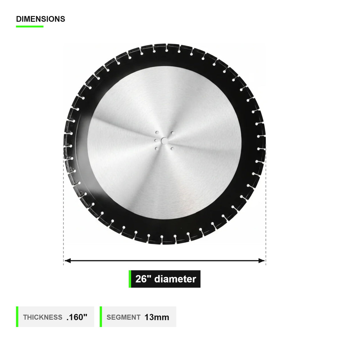 Pro Cutter 26 in diamond blade dimension diagram