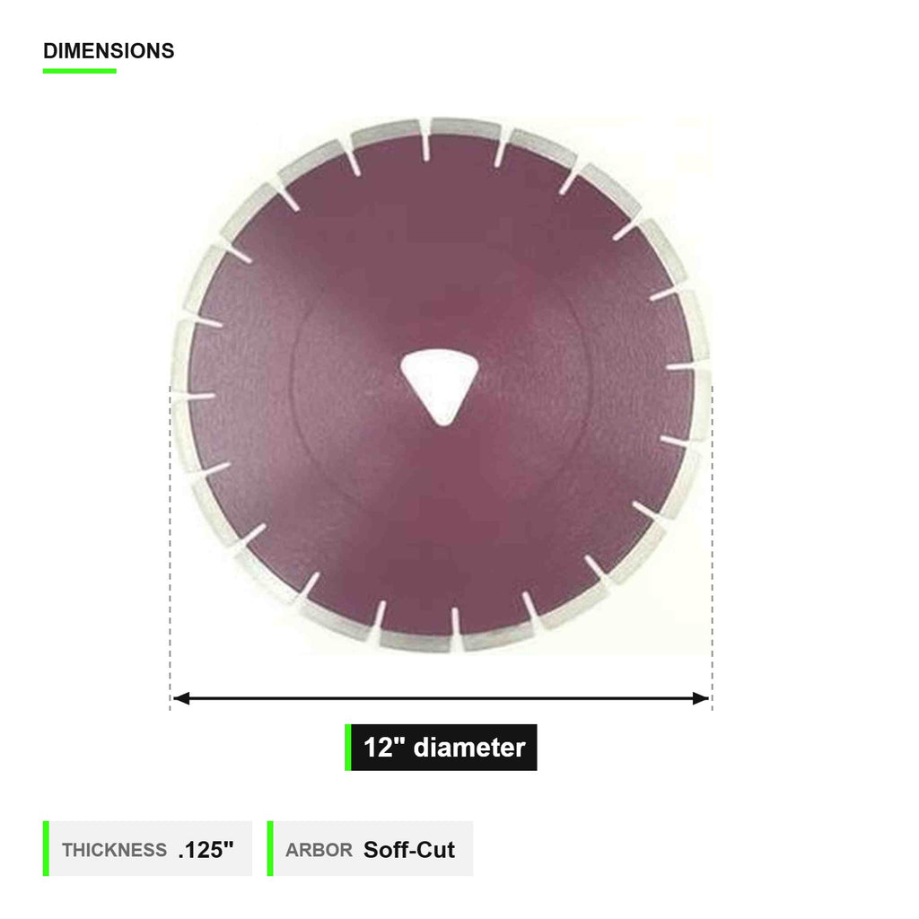 Soff-Cut 12 in x .125 diamond blade dimension diagram