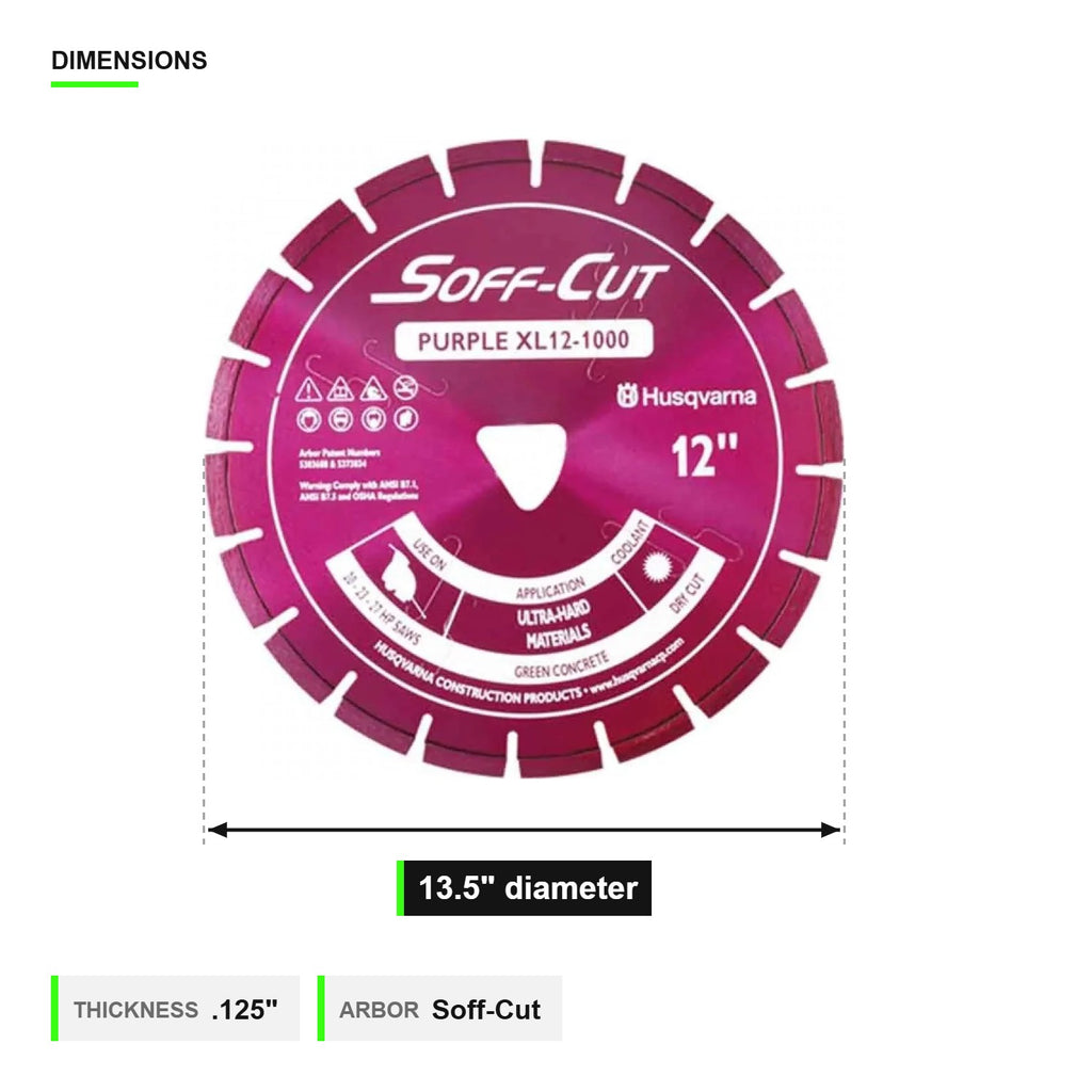 Soff-Cut 13.5 in x .125 diamond blade dimension diagram