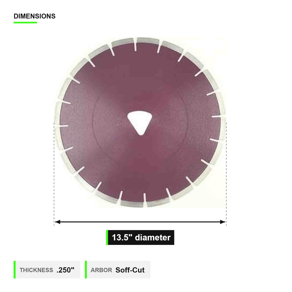 Soff-Cut 13.5 in x .250 purple diamond blade dimension diagram