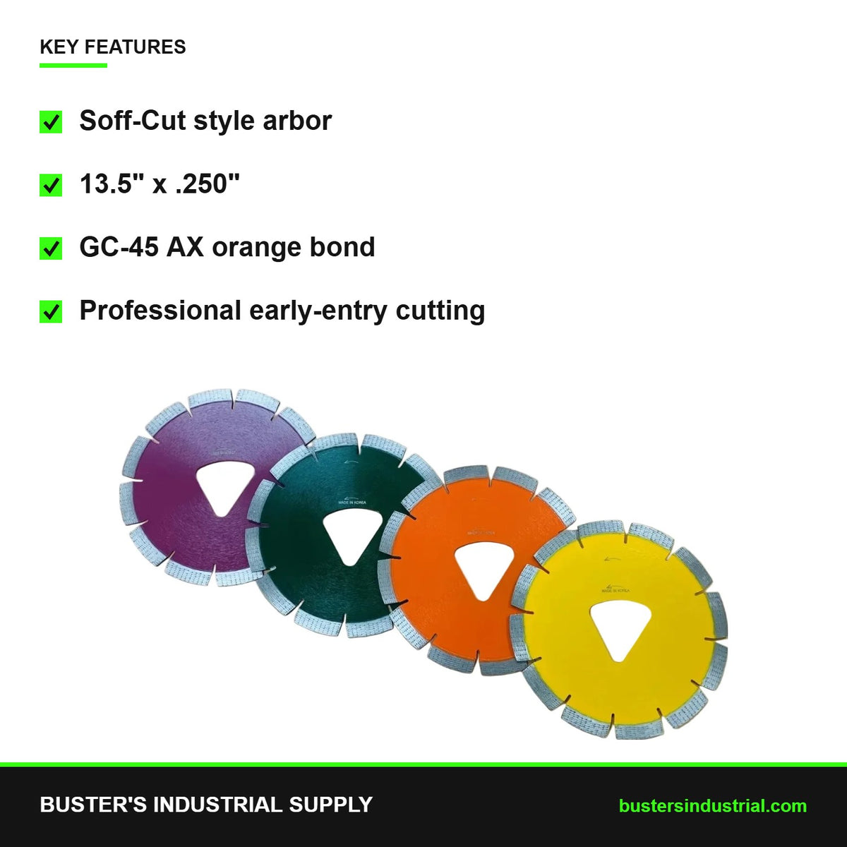 Soff-Cut 13.5 in x .250 orange diamond blade key features