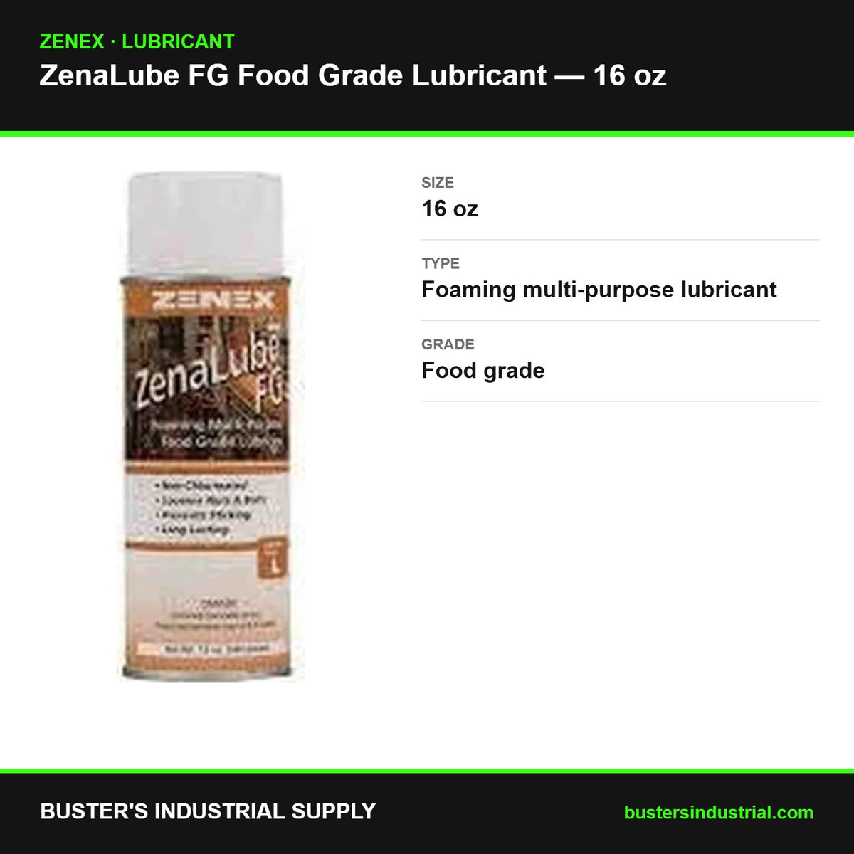 Zenalube FG food grade 16 oz specifications