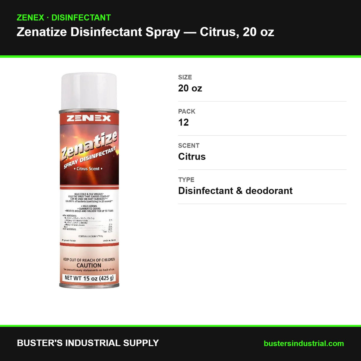 Zenatize citrus disinfectant 20 oz specifications